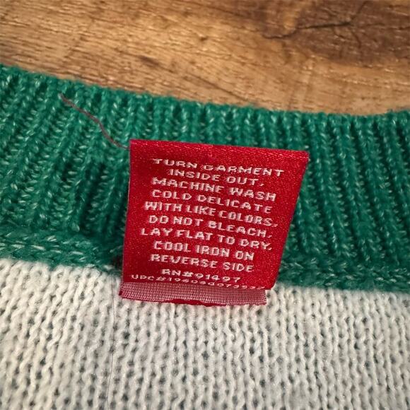Dec. 25th Holiday Cardigan Sweater Green Red White Christmas Trees Teacher S - Picture 6 of 8